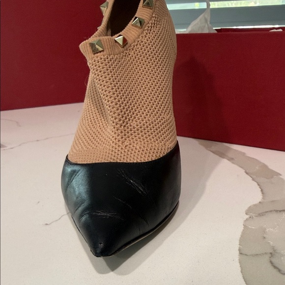 Valentino Garavani Beige Mesh and Black Leather Studded Ankle Boot - Picture 6 of 16